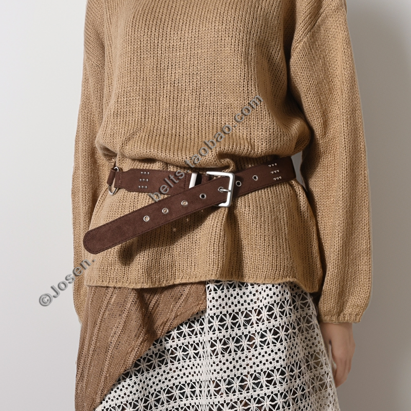 男女铆钉麂皮绒面腰带复古皮带