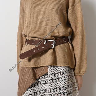 中性复古游牧风男女款 麂皮绒腰带y2k小众高级感百搭波西铆钉皮带