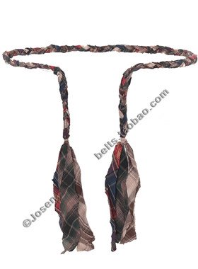 藏式复古格子布腰绳腰带男女百搭