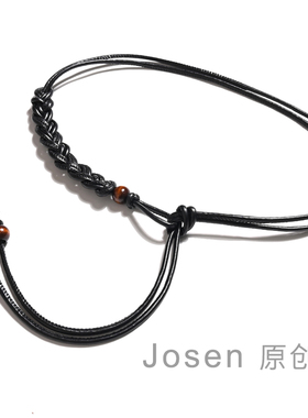 百搭复古纯手工麻花编织女腰带配裙子裤子外套时尚皮质木珠皮绳黑