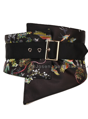 新中式女配饰提花松紧宽腰封配裤子裙子外套轻奢小码布腰带黑色