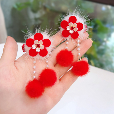 中国风女花朵蝴蝶流苏发夹