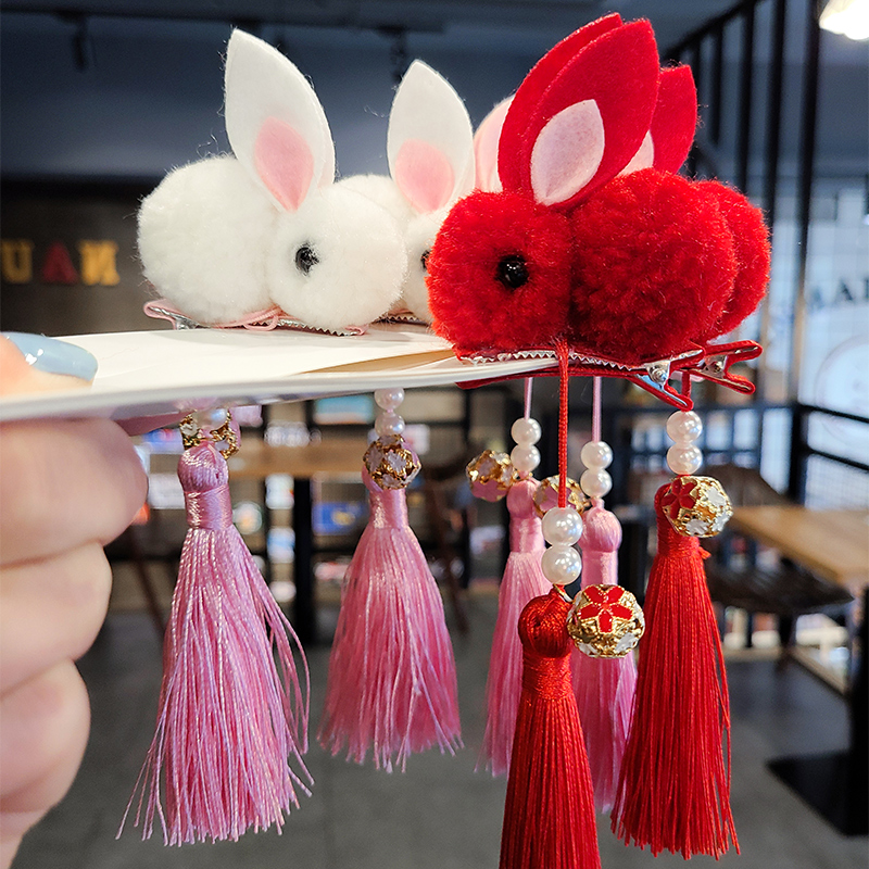 儿童发夹小兔子流苏汉服头饰