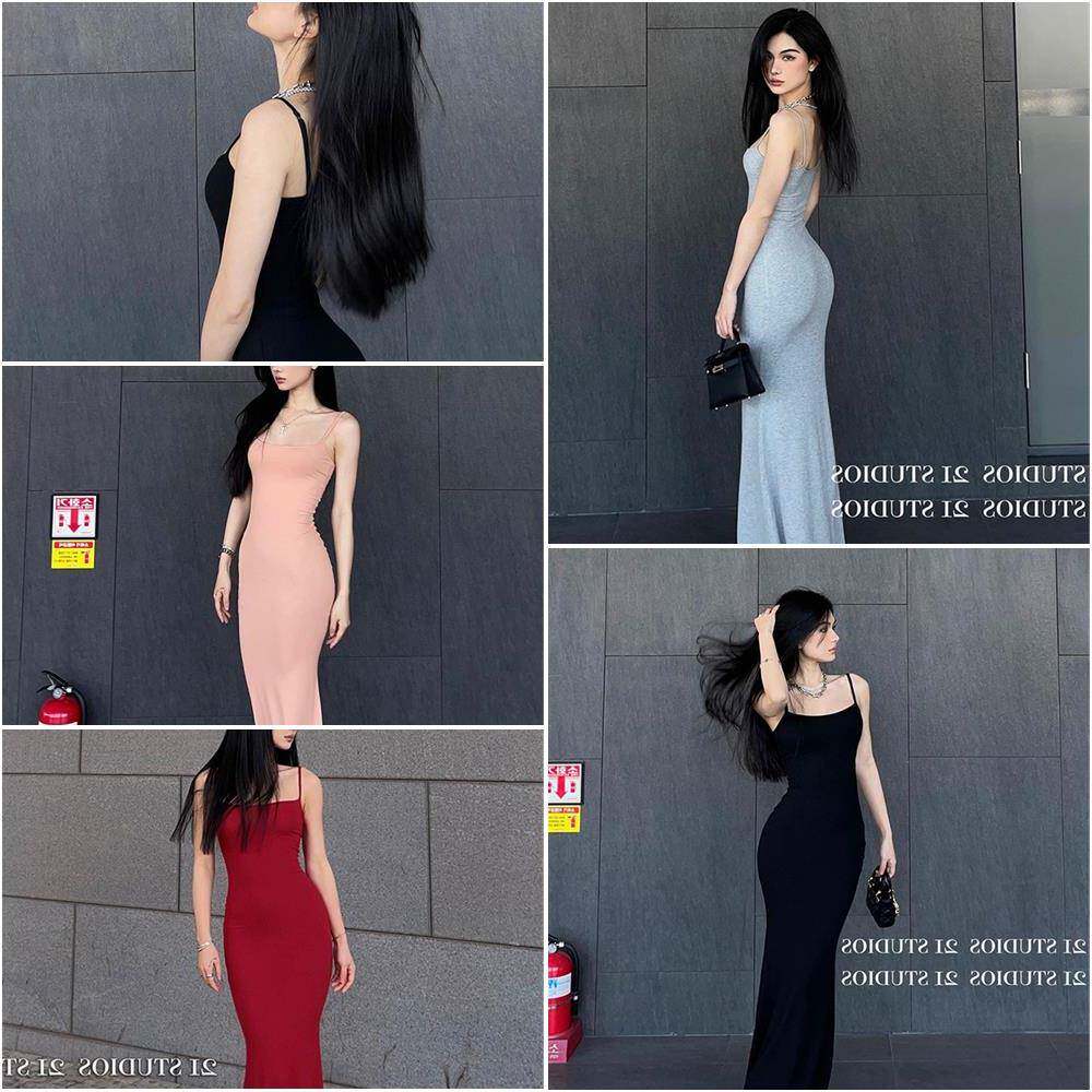 卡戴珊同样的夏天束腰性感辣妹苗条Look紧身黑色吊带裙女士长裙