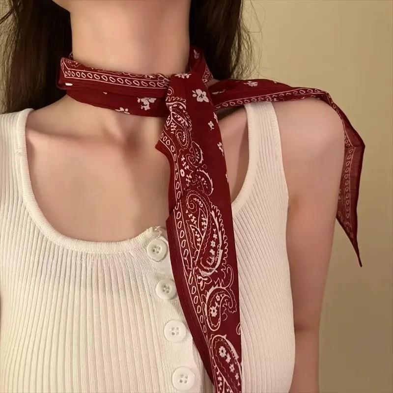 覆古安可拉红色腰果花低马尾绑发飘带丝巾女款高级感时尚三角领巾