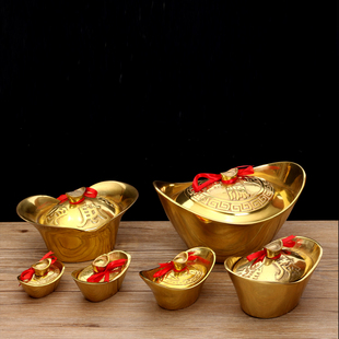 纯铜有盖金元 宝摆件开盖风水招财旺财供奉摆设客厅室内家居饰品