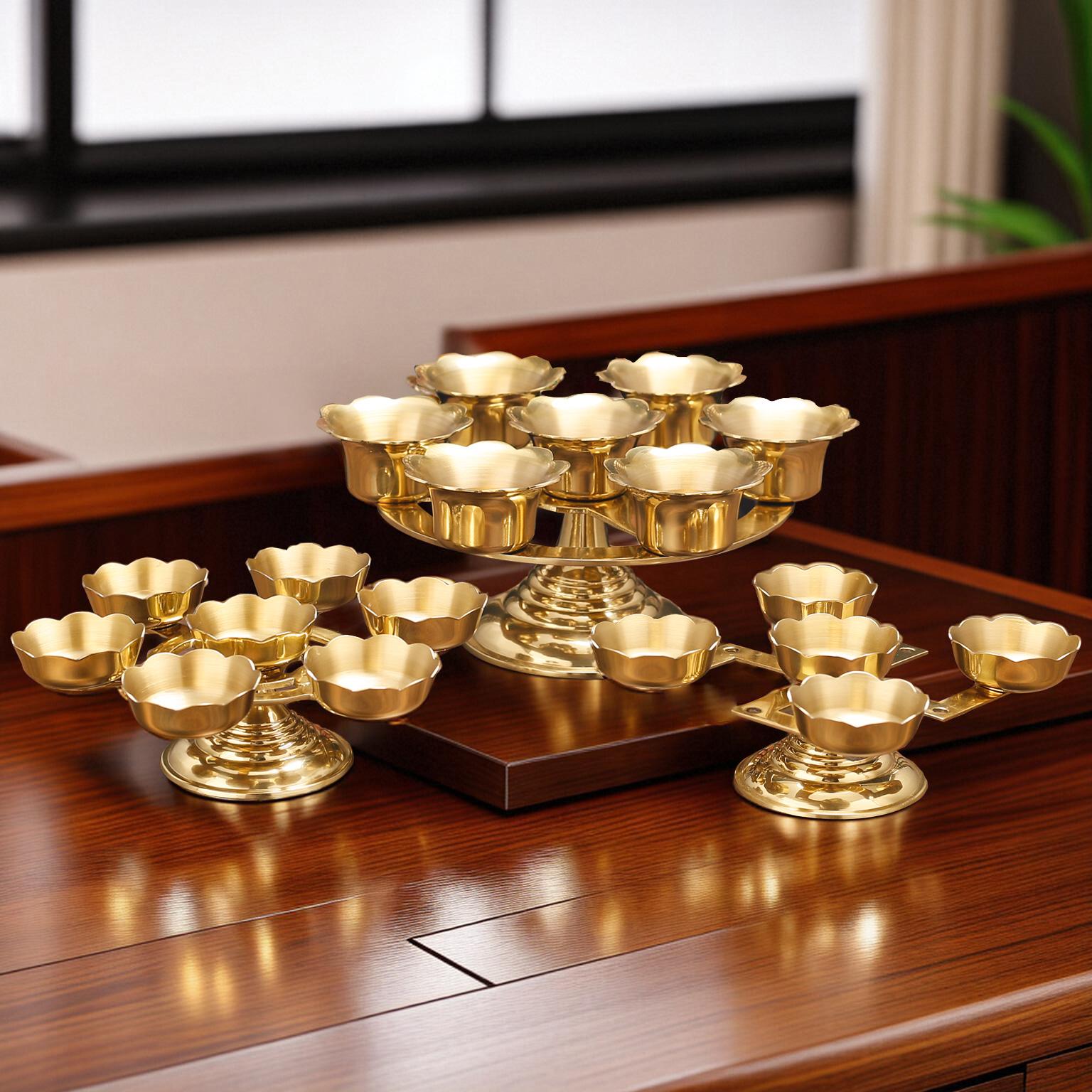 纯黄铜烛台佛堂家用上供酥油灯座莲花蜡烛台五七星长明灯供奉用品