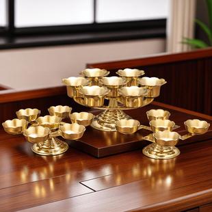 纯黄铜烛台佛堂家用上供酥油灯座莲花蜡烛台五七星长明灯供奉用品