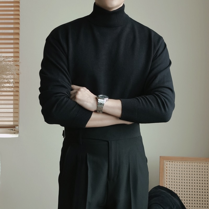秋冬黑色高领毛衣男士保暖套头打底衫弹力白色韩版修身长袖针织衫