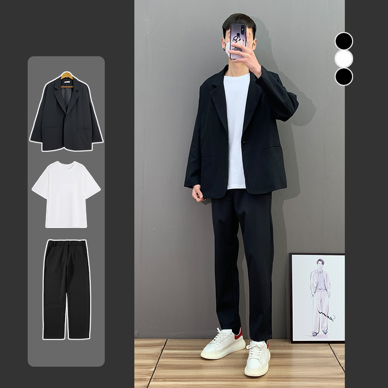 休闲西服男韩版帅气单西上衣单件宽松潮流青年小西装春秋薄款外套