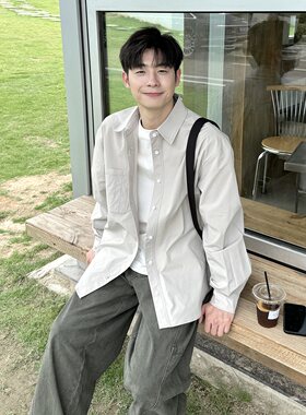 外搭纯色衬衣男宽松工装休闲外套