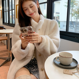 皮毛一体外套女2023冬季新款立领仿水貂毛年轻款环保加厚貂皮大衣