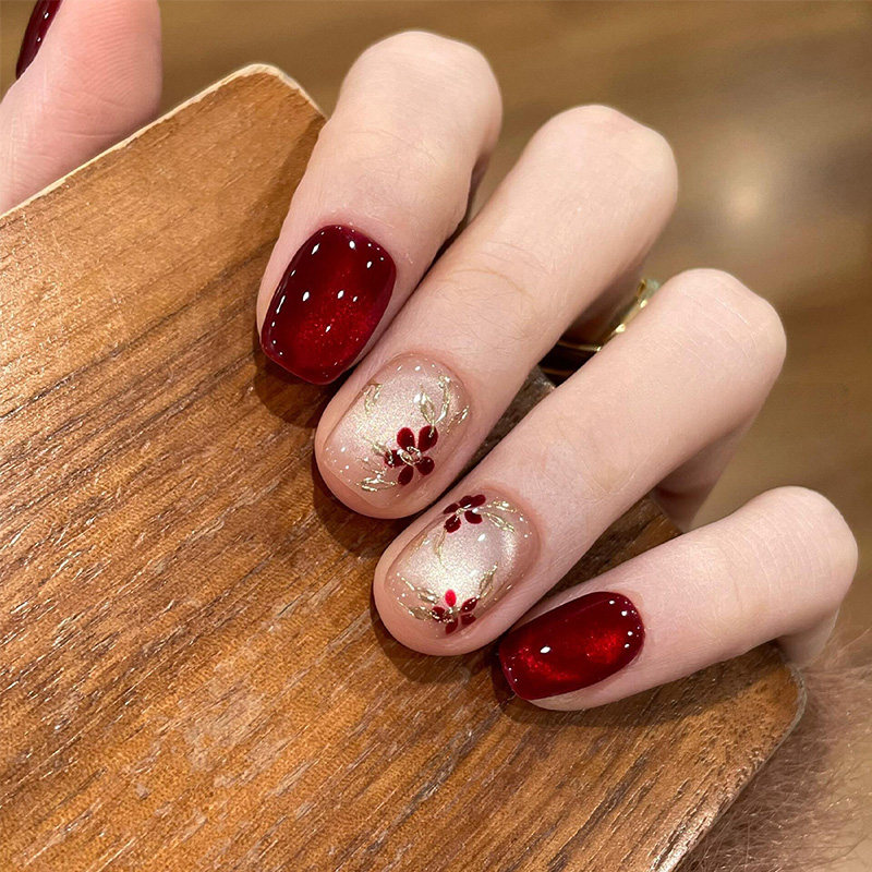 新中式国风美甲红宝石猫眼鎏金红梅喜庆轻奢新年过年战甲穿戴甲片,彩妆/香水/美妆工具,穿戴甲/甲片,淘宝优惠券,粉丝福利购,淘宝优惠卷