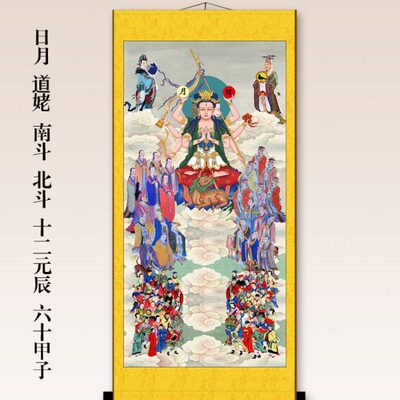 六十甲子太岁图南斗北斗星君太阴太阳道姥画像十二元辰挂画供奉画