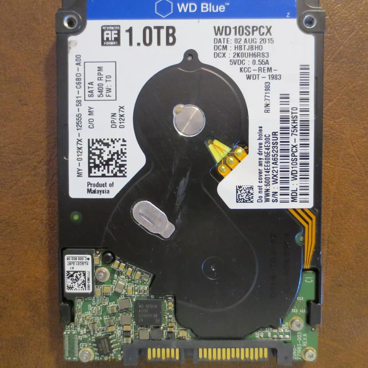 垂直CMR西数 WD10SPCX 笔记本硬盘1T串口2.5寸 7MM SATA3蓝盘