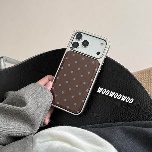 ins风小众复古棕色蓝波点适用iphone16promax苹果17手机壳新款15pro韩系14plus少女13pm高级感12秋冬11保护套