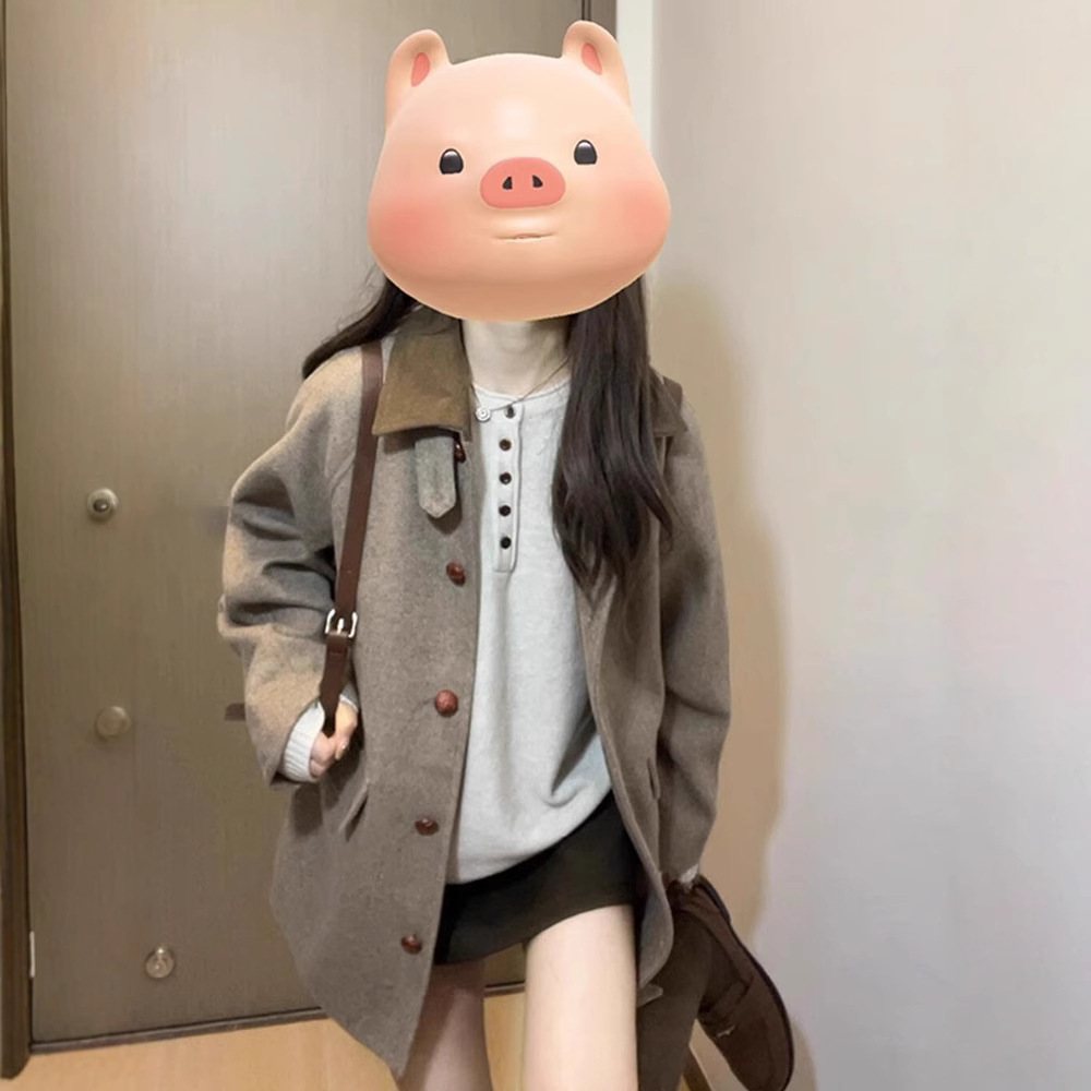 气质休闲时尚复古高级感毛呢西装大衣女秋冬季小中长款宽松外套