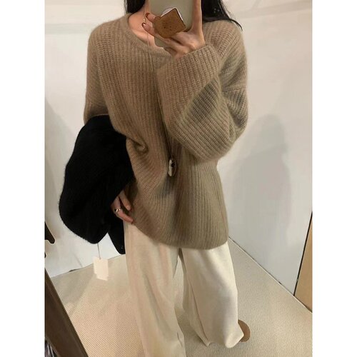 元派bluepops2025冬季新款浣熊绒圆领宽松毛衣慵懒风针织衫A4410