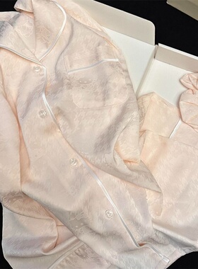 提花冰丝绸KT猫睡衣女夏季开衫长袖长裤网红高级感家居服套装厂家