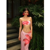 WHIMSY·粉色海边度假风花朵印花温泉度假性感比基尼三件套