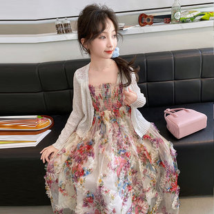 女童2026夏季新款洋气连衣裙女大童时尚防晒沙滩裙儿童碎花长裙子