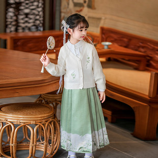 女童2026新款春装汉服马面裙女童新中式唐装国风公主裙子三件套