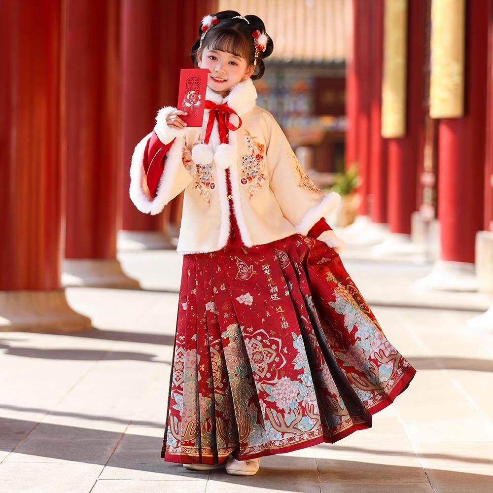 女童汉服套装新年新款加绒加厚宝宝送礼夹棉中国风长裙唐装拜年服,童装/婴儿装/亲子装,汉服,淘宝优惠券,粉丝福利购,淘宝优惠卷