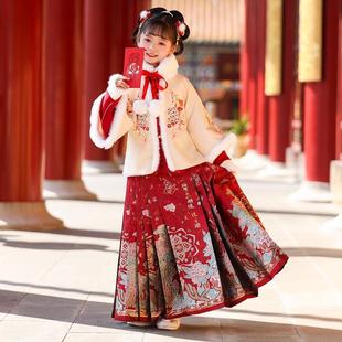 拜年服 加绒加厚宝宝送礼夹棉中国风长裙唐装 女童汉服套装 新年新款