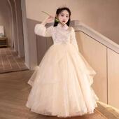 女童轻奢高端小众礼服公主裙儿童加厚花童蓬蓬纱裙女孩钢琴演出服