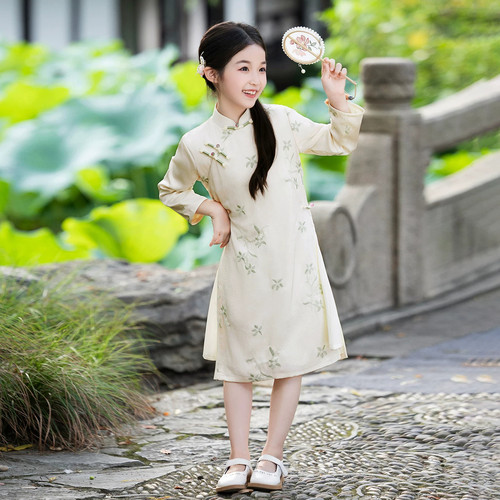 女童新中式旗袍改良连衣裙2026秋季新款国风小女孩古筝长袖演出服
