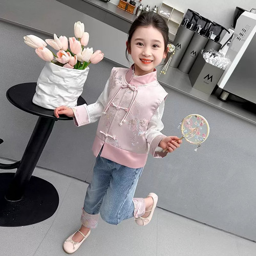 女童新中式马甲套装2026秋季新款儿童中秋节国庆中国风汉服三件套