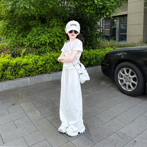 女童韩系阔腿裤套装2026夏季新款儿童洋气舒适薄款中大童短袖夏装