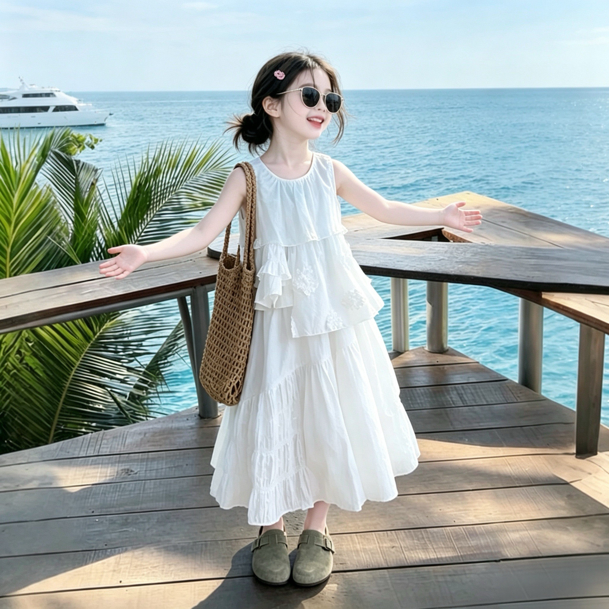 女童2026新款夏日超好看连衣裙女孩大童高级感无袖裙夏季舒适裙子