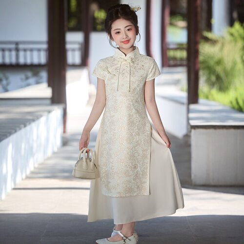 女童2026夏季新款改良中式旗袍礼服国风唐装连衣裙女孩古筝演出服
