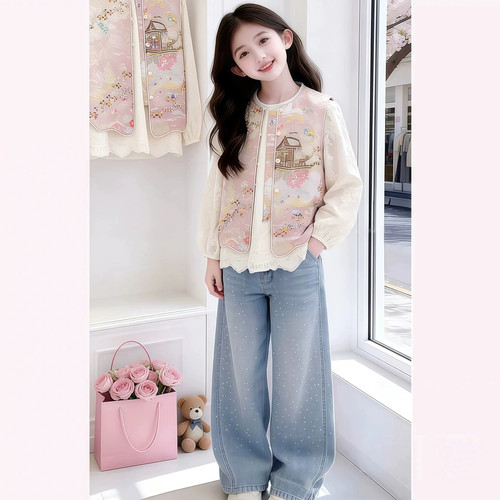 女童秋装新中式马甲套装2026春秋季新款儿童国风汉服小女孩两件套
