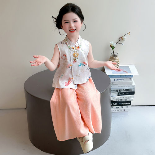 女童新中式金鱼汉服套装2026新款夏季唐装国风阔腿裤两件套古风潮