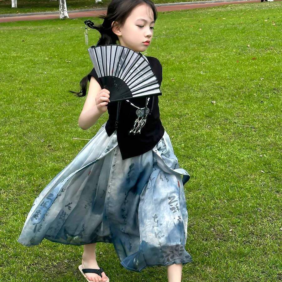 女童夏季短袖马面裙套装2026新款儿童夏季汉服新中式国风女两件套