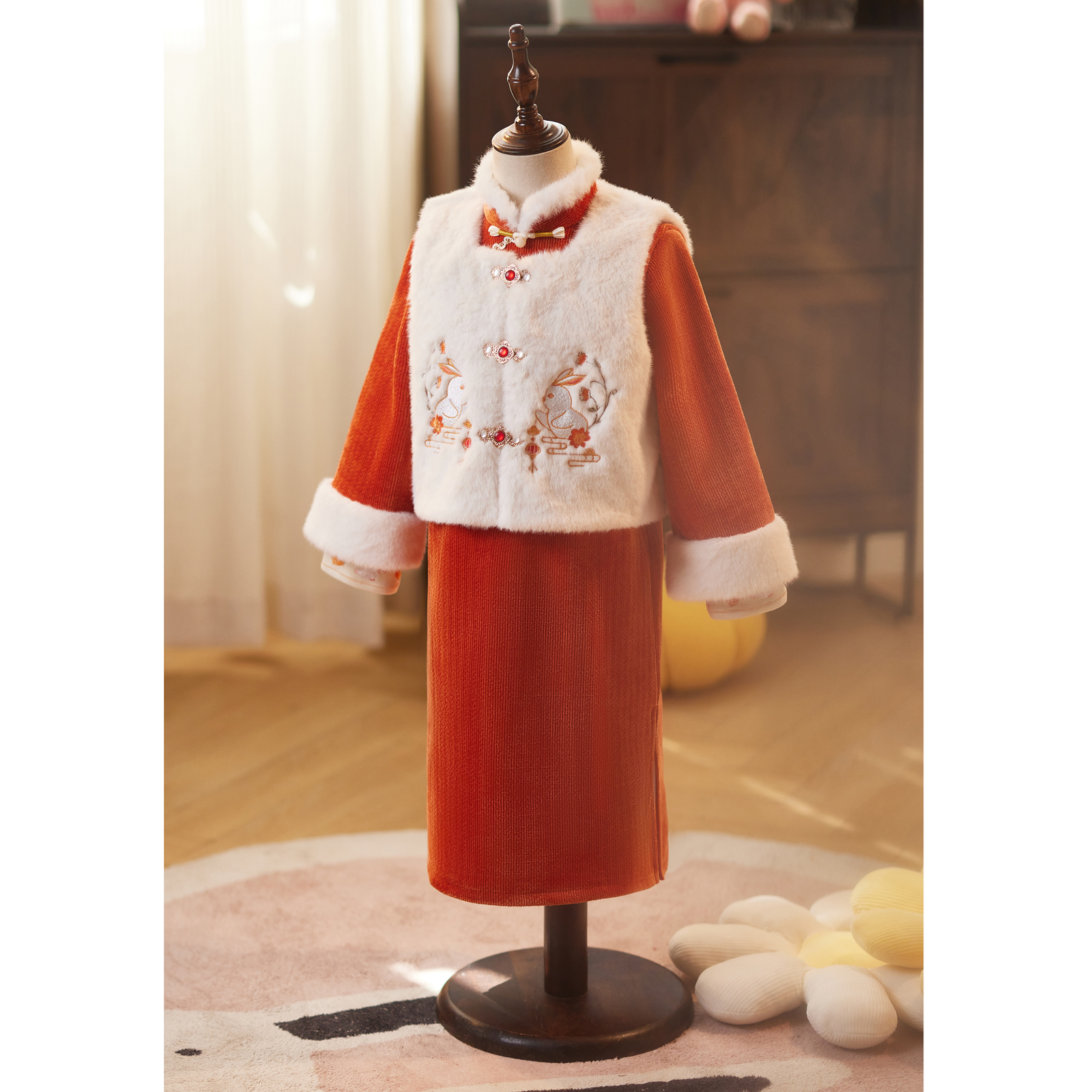 女童新中式改良旗袍秋冬季2025新款长袖儿童送礼拜年服古装演出服