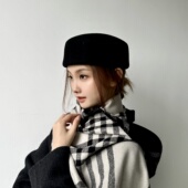 小众药盒帽子女秋冬时尚 百搭优雅个性 师太帽羊毛呢平顶贝雷礼帽潮