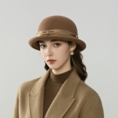 法式 千金风羊毛呢黑色卷边小檐盆帽女秋冬时尚 百搭优雅渔夫帽礼帽
