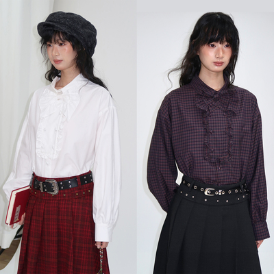 可拆卸蝴蝶领结荷叶宫廷学院衬衫