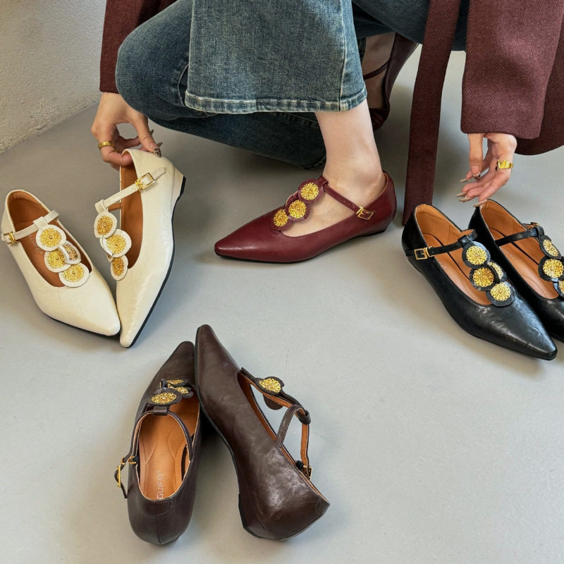 2026新款尖头坡跟金花带玛丽珍单鞋浅口复古气质低跟内增高小皮鞋,女鞋,时装靴,淘宝优惠券,粉丝福利购,淘宝优惠卷