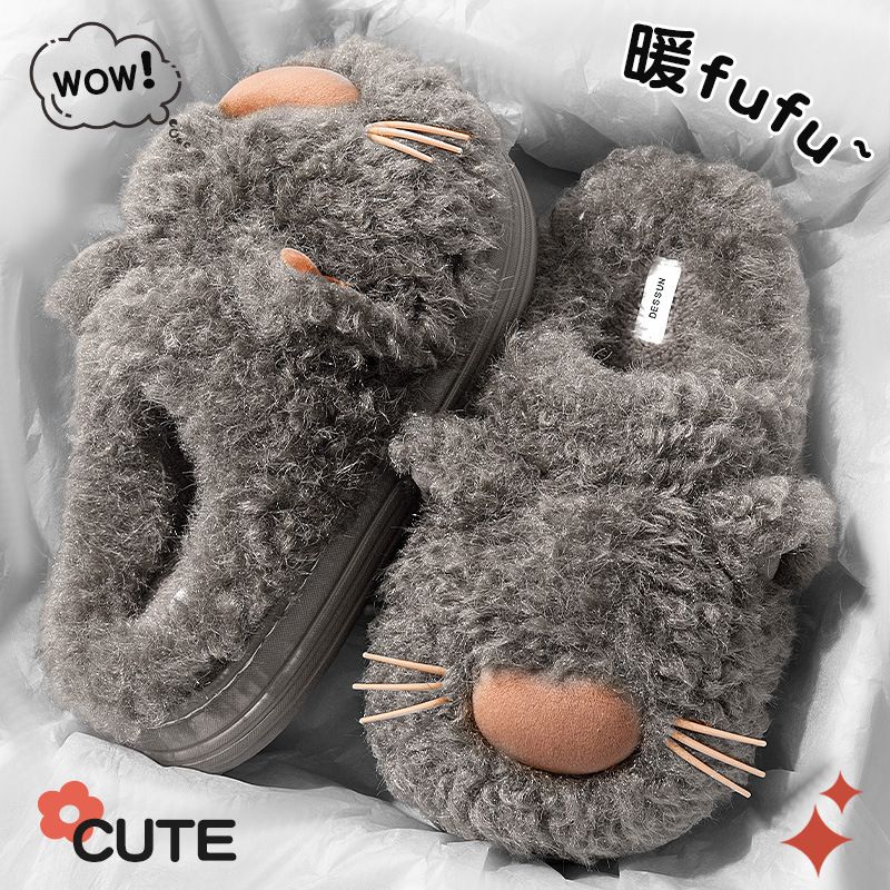 防臭防滑男款棉拖鞋秋冬季2025新款懒人猫室内家居保暖猫猫棉鞋女