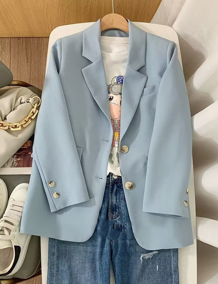 美拉德风复古西装外套女春秋新款韩版慵懒宽松气质休闲百搭小西服