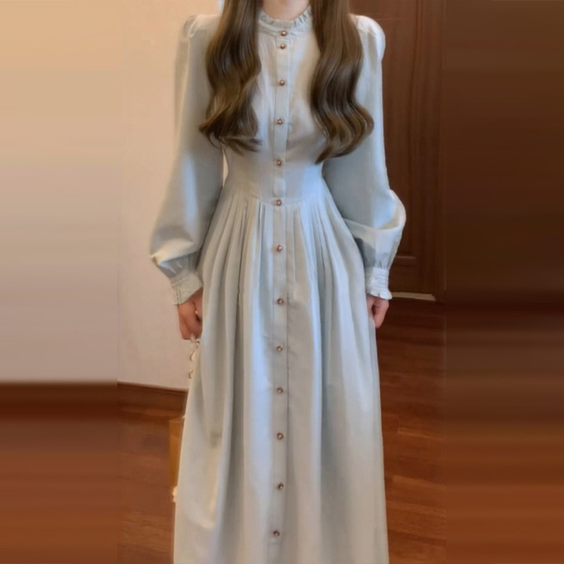 2025新款早春季过新年高级感长裙法式大衣内搭衬衫连衣裙子女秋冬