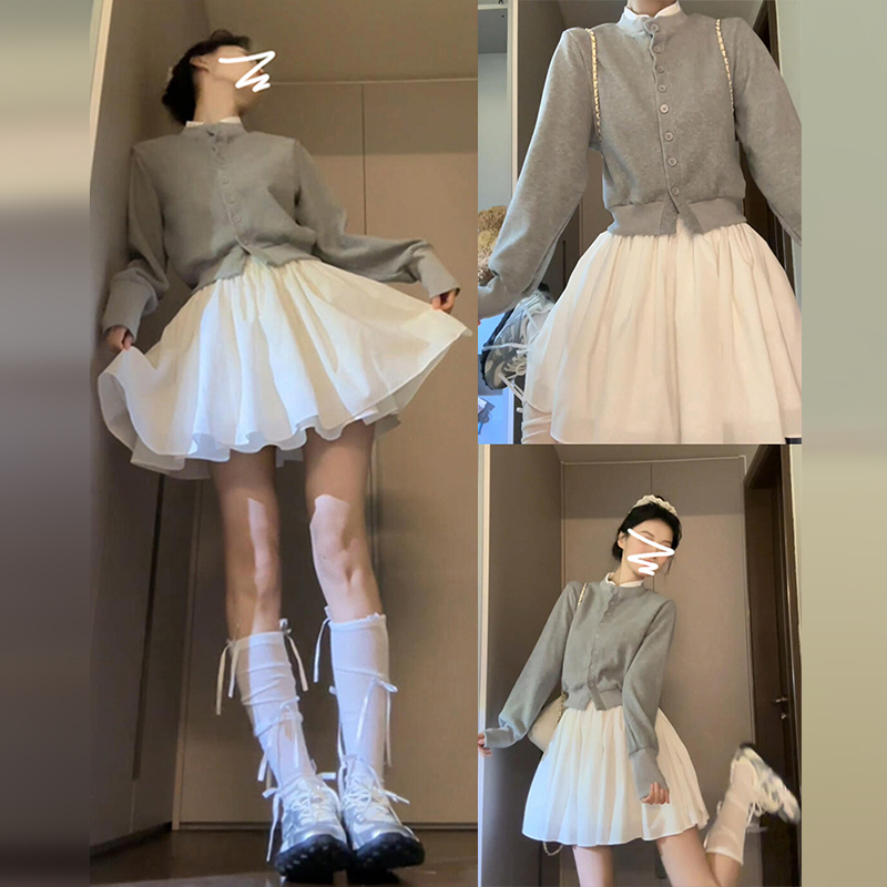 2025新款小个子早春针织穿搭套装连衣裙子女秋冬季a字蓬蓬公主裙