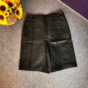 短裤 蘑菇英国代 黑色小羊皮休闲中裤 25新款 TYZHURA