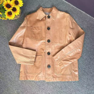 浅橙色38码 胸围110牛皮外套 蘑菇英国代