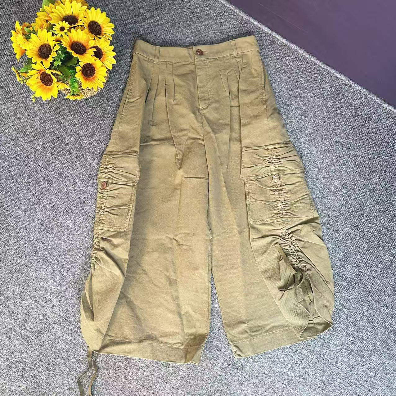 蘑菇英国代 军绿色阔腿九分裤裙 阔腿工装裤 38码腰围