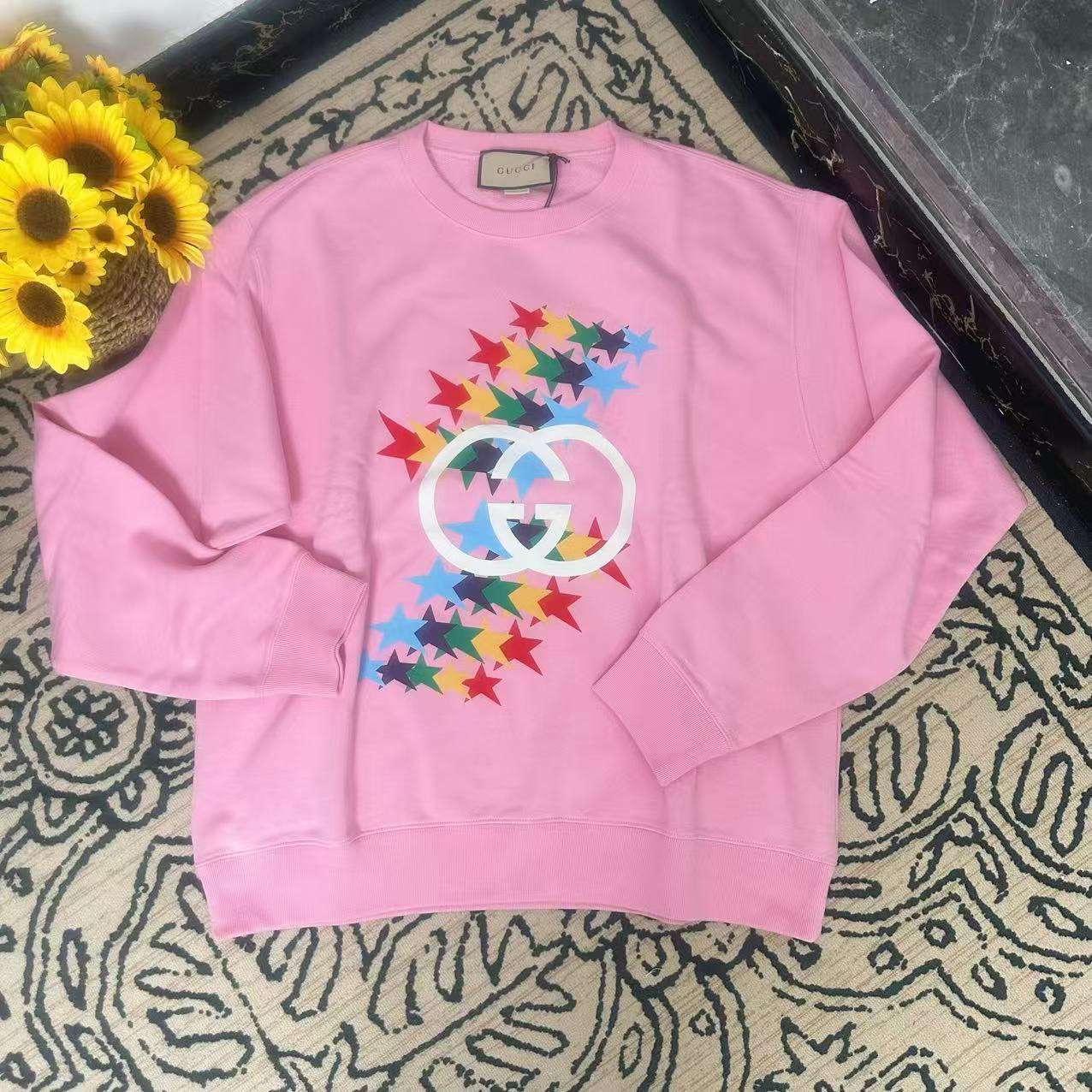 蘑菇英国代 粉色星星印花卫衣 M码胸围120